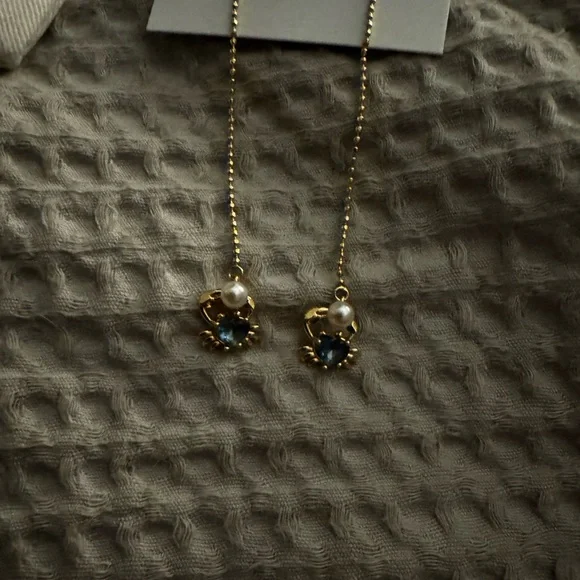 Kate Spade Gold Crab Earrings with pearl and light blue stone - Picture 4 of 4